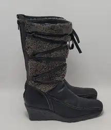 Jack & Lucky Womens Leather Fur Lace Up Back Zipper Low Wedge Tall Boots Size 39