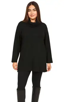 Jeanne Pierre Black Lambswool Knit Cowl Neck Relaxed Tunic Sweater Size Large