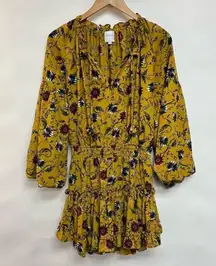 MISA Los Angeles Violet Dress Marigold Yellow Floral Smocked Waist Size XS