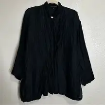 Xiaoyan Lin 100% Silk Black Pleated Button Down Shirt, Sz Large