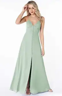 Azazie  Agave Green Alaya Flowy Button Front Maxi Bridesmaid Dress Size A16