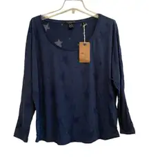 Maison Scotch Long Sleeve Shirt Women Size Medium Blue‎ Star Sheer Jersey NWT