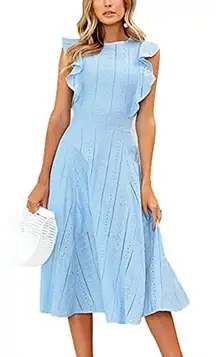 Ecowish NWT Women's Size Small Ruffle Sun Lace Baby Blue Midi Dress