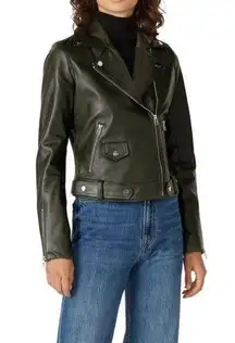 Slate & Willow Olive Leather Moto Jacket Size Medium $695