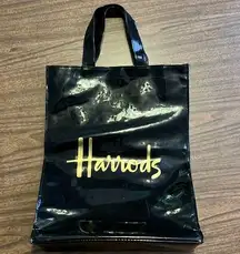 Harrods of London Black Vinyl Tote Bag