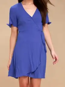 NEW Lulus Philosophy Royal Blue Short Sleeve Mini Wrap Dress Size XS