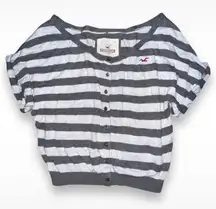 Crop Top Y2K Vintage Buttoned Down Shirt in Grey/White Stripes Sz Med