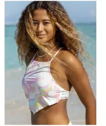 ROXY Bikini Top Size Medium Tropics Hype Crop Top NWT Pastel Swirl Swim Beach