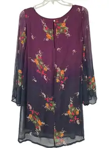 Sundance Women’s Floral Ombre Dress  Bell Sleeve Sheer Purple Navy Blue Size SP