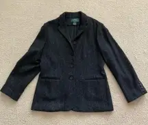Lauren Ralph Lauren Dark Grey 100% Lamb’s Wool Blazer Size 12 Petite Coat EUC