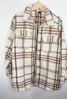 Universal Thread Cream Pink Brown Plaid Wool Blend Shacket Women's Size X-Small