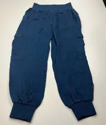 Cinq A Sept Giles Cupro Cropped Cargo Jogger Pants Blue Womens Size Small Ankle‎