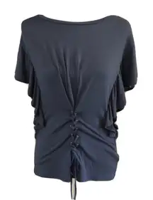 Express Blouse ~ Size X-Small - Blue ~ Ties In Front & Ruffles Sleeves