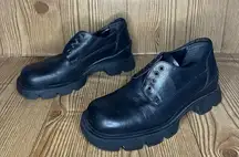 Vintage Bass chunky black leather lace-up shoe no laces work Oxford square toe