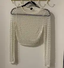 NWT WINDSOR MESH PEARL RHINESTONED TOP