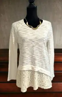Cloth‎ & Portrait Asymmetrical Cream Lace Accent Sweater Women's Small Boho Chic