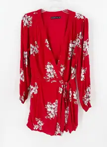 Abercrombie & Fitch Red Floral Wrap Long Sleeve Romper Women's Size Medium