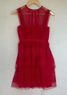 Three floor lace fearless ruffle tiered red mini dress size US 2