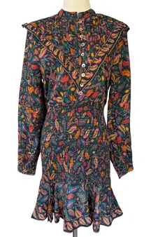 Farm Rio Pineapples Mini Dress Floral Fruit Print Black‎ Orange Size Small