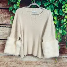 The Linen Duck Faux Fur Cuff Sweater Small Fits XL Ribbed Crewneck Boho Dolman