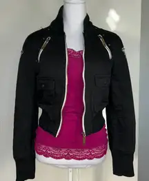 Blac Label Women's M Black Bomber Jacket Y2K Studded Back Embroidery