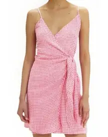 Rails Pink Gingham Check Malia Linen Blend Wrap Front Tie Strappy Tank Dress M