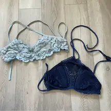 PQ Swim Bikini Tops set of 2 lace racerback high neck womens Blue (medium)