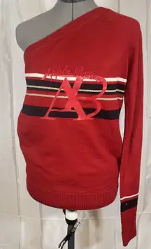 Apple Bottoms Red Sweater One Shoulder Acrylic Wool Blend Large Y2K Logo Stripe