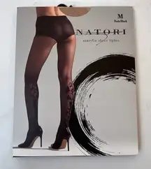 Natori Marilyn Sheer Tights Nude Black Size M Floral Patterned Legs