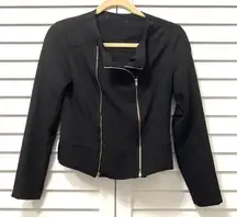 Black Cropped Moto Jacket Size Small Gold Double Zippers