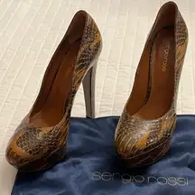 Sergio Rossi brown snake skin pumps