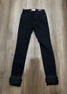 Frame Denim Le High Triple Fringe Hem Skinny Ankle‎ Jeans Womens 25 Byxbee Black
