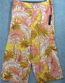 Tahari Womens Tropical Print Linen Pants XL Yellow & Pink‎