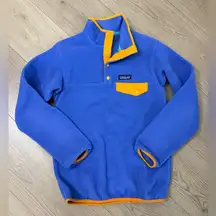 Patagonia Blue Fleece Pullover with Orange Accents