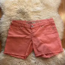 Express Raw Hem Denim Jean Shorts Salmon Pink EUC Sz 2 Cotton