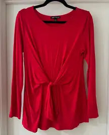 Cable & Gauge Red Long-sleeved Tie-Front Shirt, Size Medium