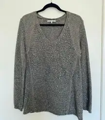 Knit Olive Green Shimmer Long Sleeve V-Neck Sweater Size Large