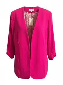 Skies Are Blue Curvy Open Front Blazer Womens 3X Hot Pink Shoulder Pads Career