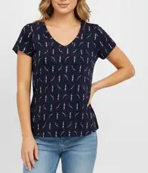 Maison Jules Women's Navy Swimmers Print V Neck T Shirt Size Medium