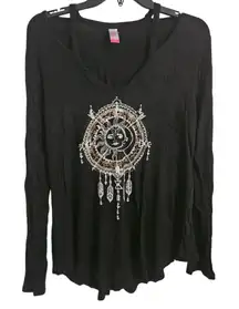 No Boundaries Juniors Cold Shoulder Black Long Sleeve Top Dreamcatcher L 11-13