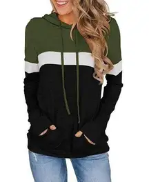 Pursuing Perfection Color Block Hoodie Sweatshirts Long Sleeve Army Green 2XL