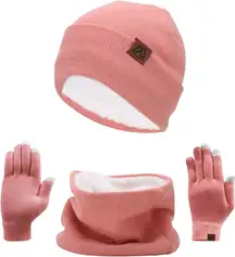  Beanie Hat Scarf and Glove Set, Women Winter Hats 3-Piece, Beanie Neck Warmer and Touchscreen Gloves