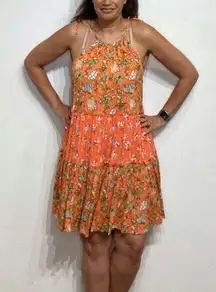 Chelsea & Violet Orange Floral Tiered Midi Shift Dress Sz M