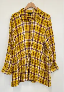 Lane Bryant‎ Women's Long Sleeve Gold & White Plaid Button Down Top - Size 22/24