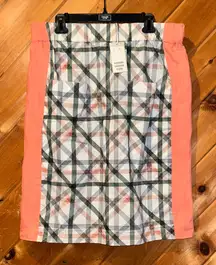 COS orange green & white gingham checkered midi skirt NWT