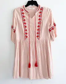 Embroidered Bohemian Tassel Baby Doll Dress