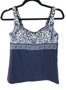 Lands End Tankini Top Underwire Removable Pads Tummy Control Navy White 6