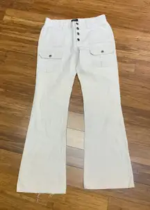 Y2K Bailey's Point Flare Leg Cargo Pants Womens Size 6‎ Button Fly Cream Utility