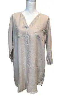 Allen Allen‎ USA Shirt Dress Large Tunic  Beige  100% Linen Coastal Lagenlook