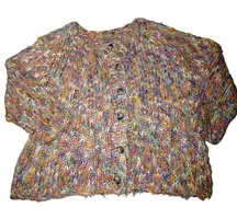 Cardigan Sweater XL Multicolor Oversize Cropped Chunky Knit Slouchy Large Button